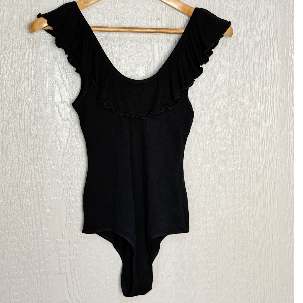 Rip Curl Last Light Bodysuit Black Ruffle Scoop Neck Womens Medium NEW w Tags